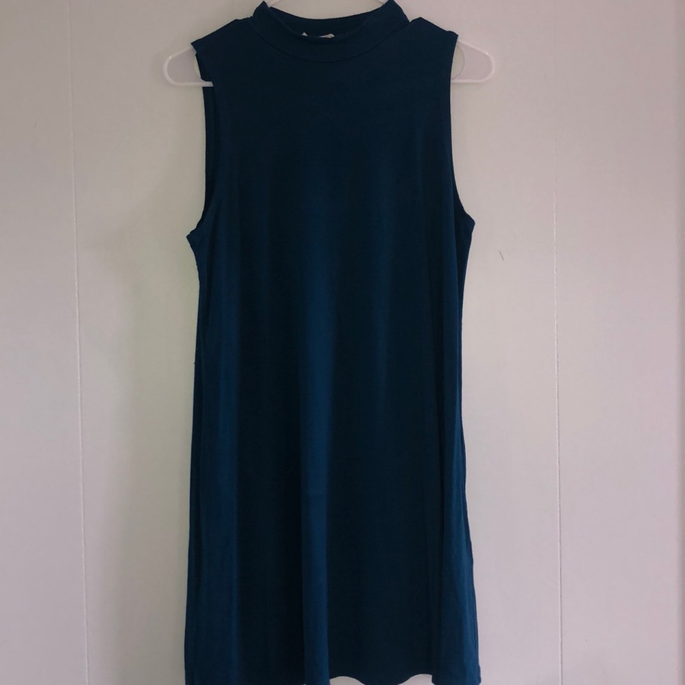 Emerald Blue High Neck Tank Dress - Picture 1 of 3